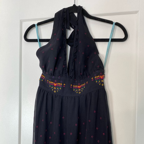 Marciano silk black halter maxi dress tiered colours boho - Picture 3 of 10